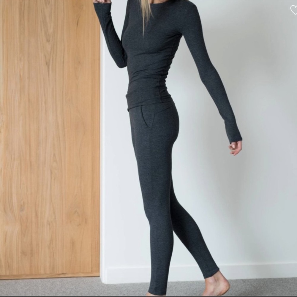lunya Charcoal Gray Long-Sleeve Lounge Top and bottom matching set
